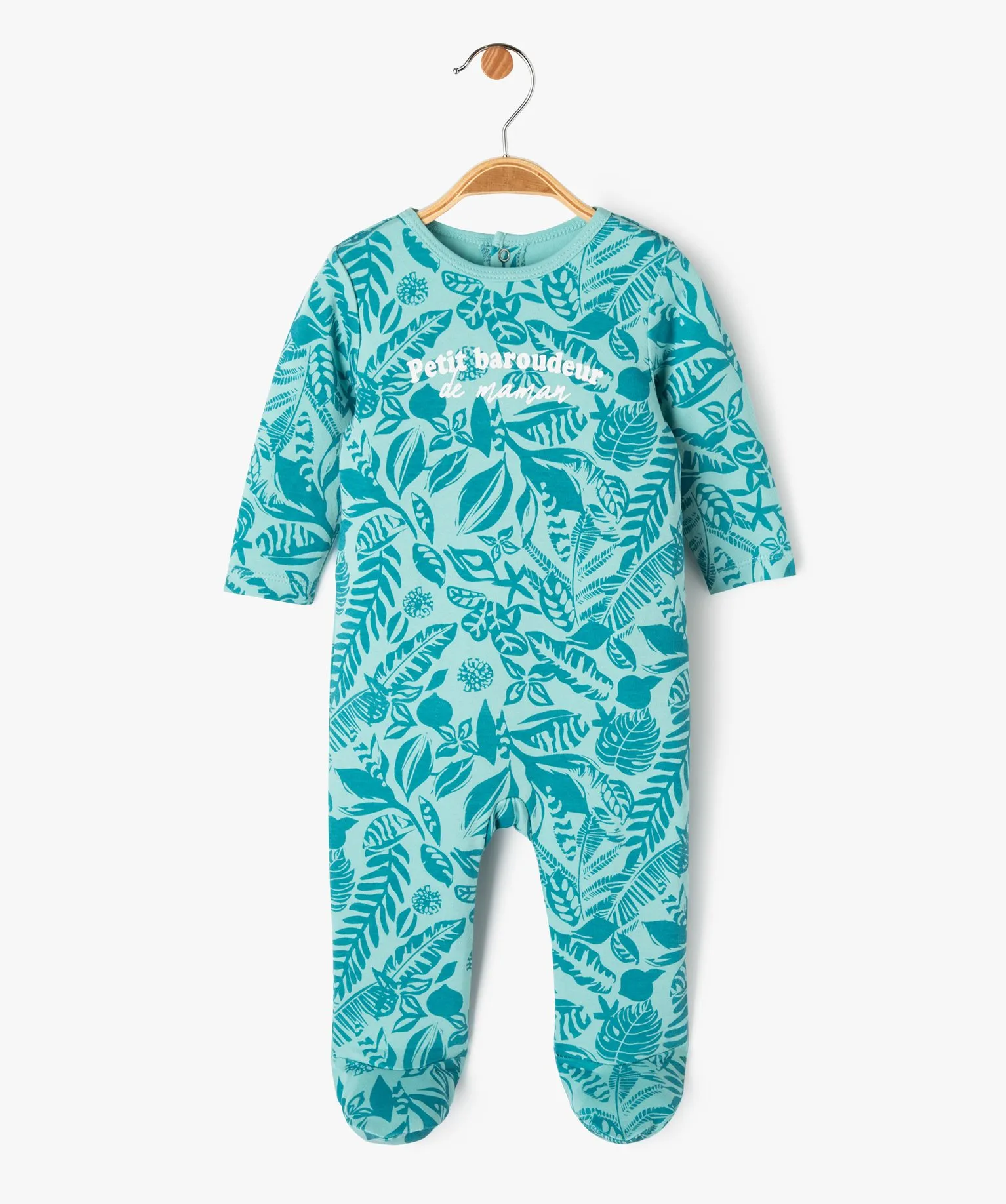 pyjama dors-bien avec motifs exotiques et message bebe bleu