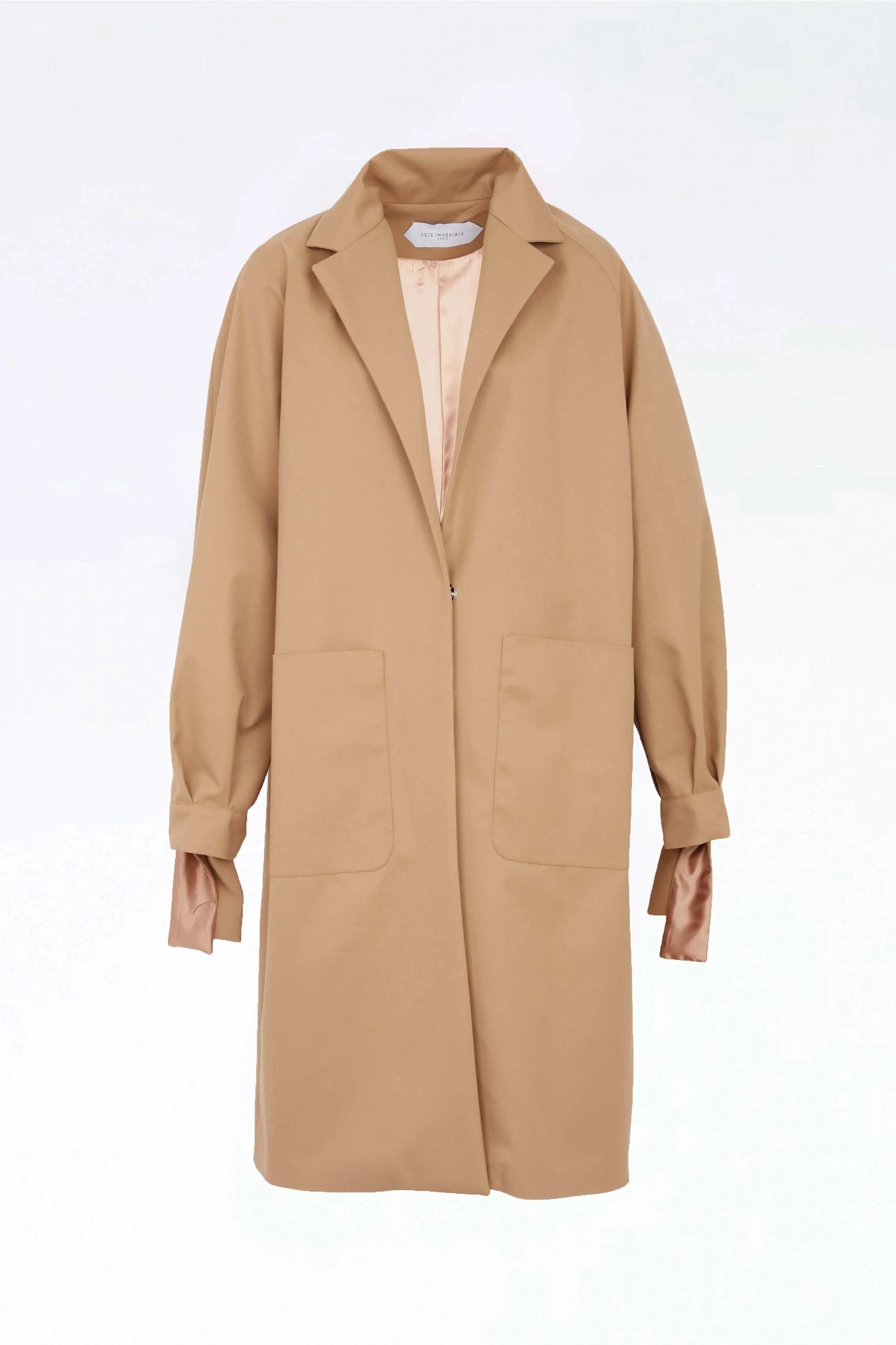 RINGO - Trenchcoat oversize poignets noués en gabardine Beige