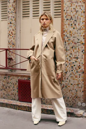 RINGO - Trenchcoat oversize poignets noués en gabardine Beige