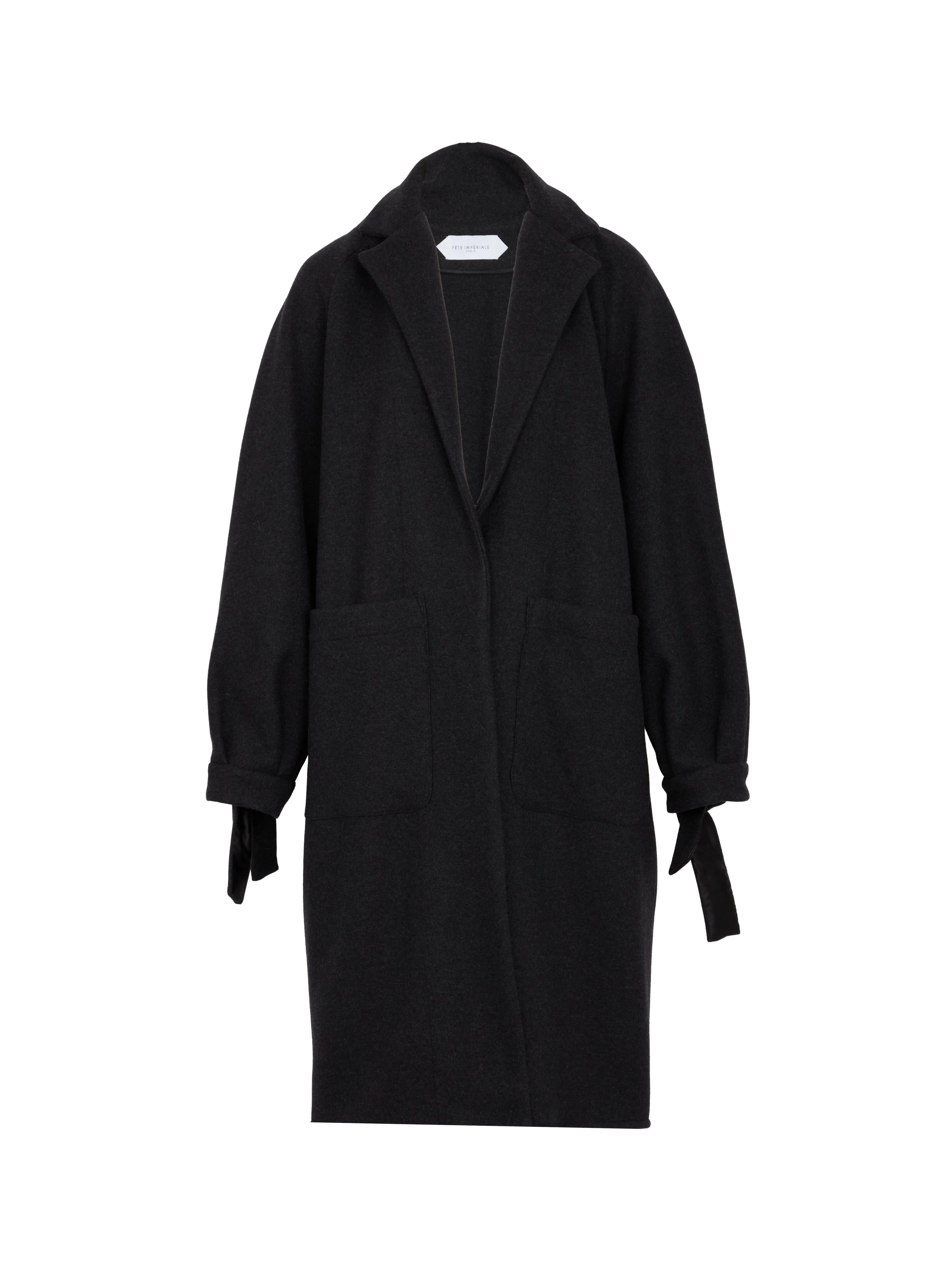 RINGO - Trenchcoat oversize poignets noués en laine Anthracite