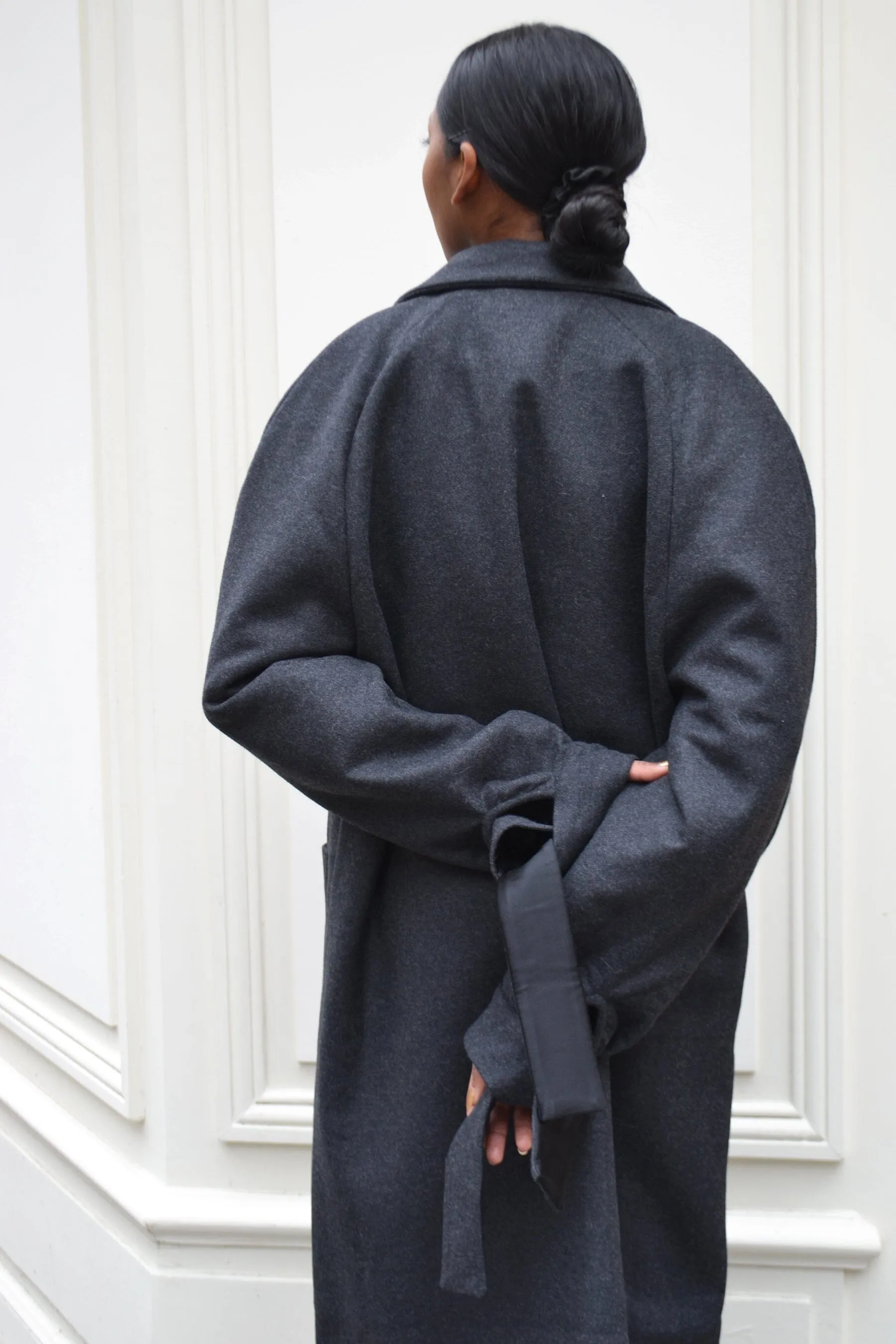 RINGO - Trenchcoat oversize poignets noués en laine Anthracite