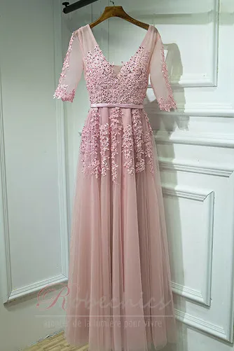 Robe Demoiselle d'Honneur Été Perle Décolleté Dans le Dos 1/2 Manche