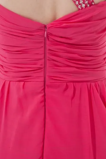 Robe fuchsia pas cher courte devant longue derrière asymétrique