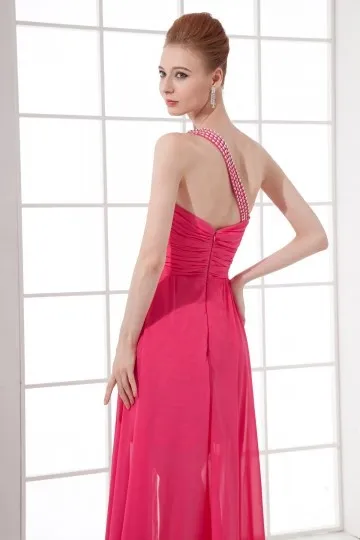 Robe fuchsia pas cher courte devant longue derrière asymétrique