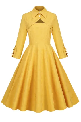 Robe Jaune Vintage à Col Rabattu