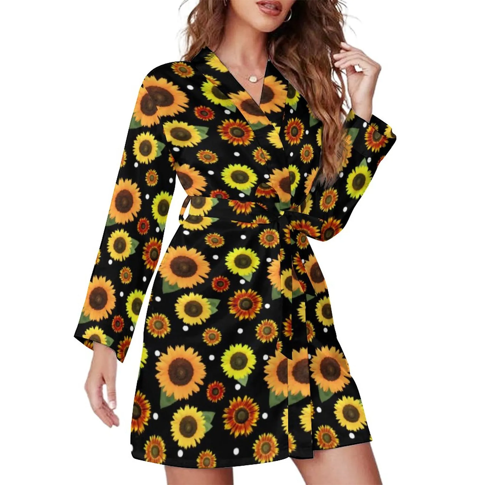 Robe Pyjama Pois Tournesol Manches Longues