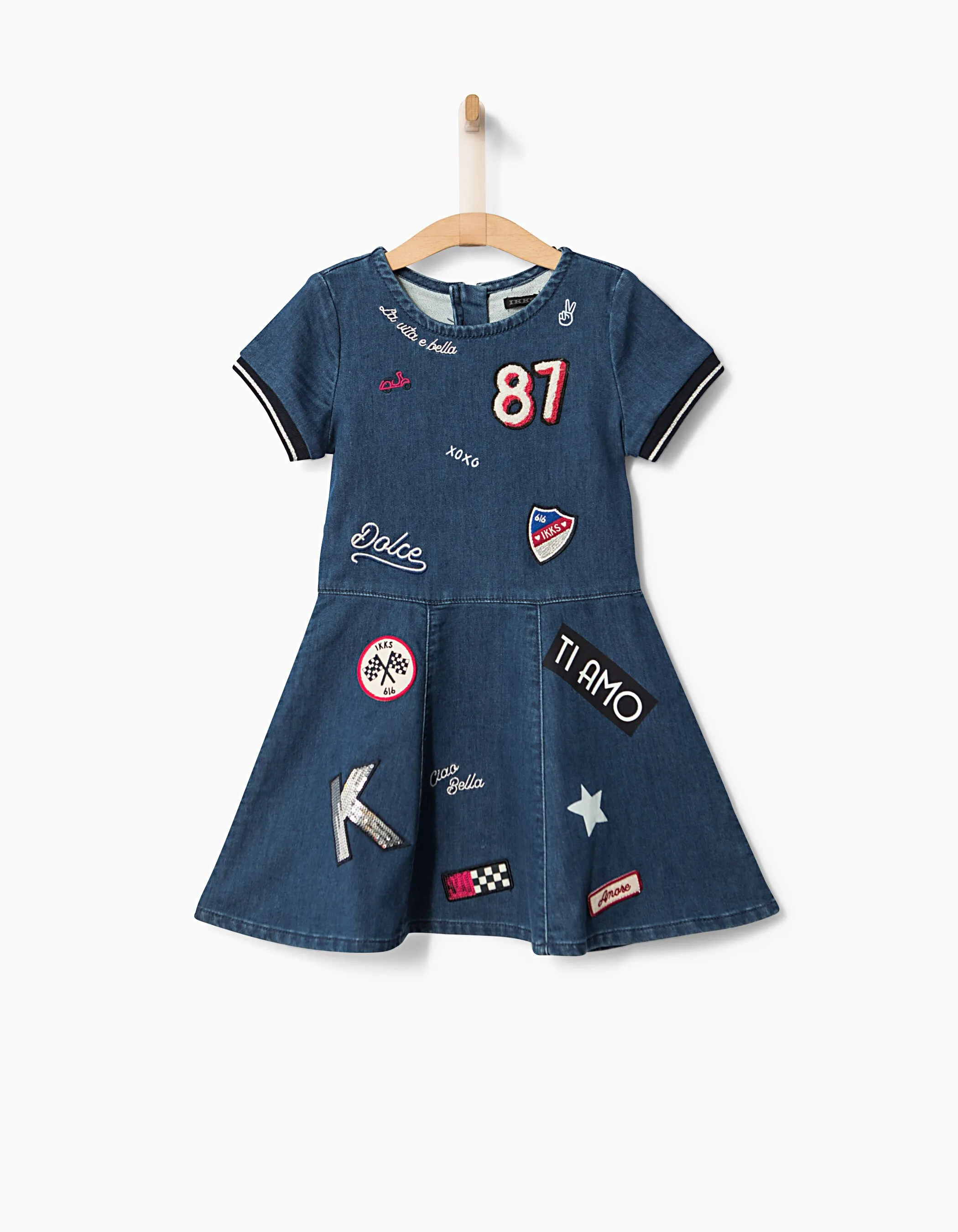 Robe trapèze en jean, avec broderies fille