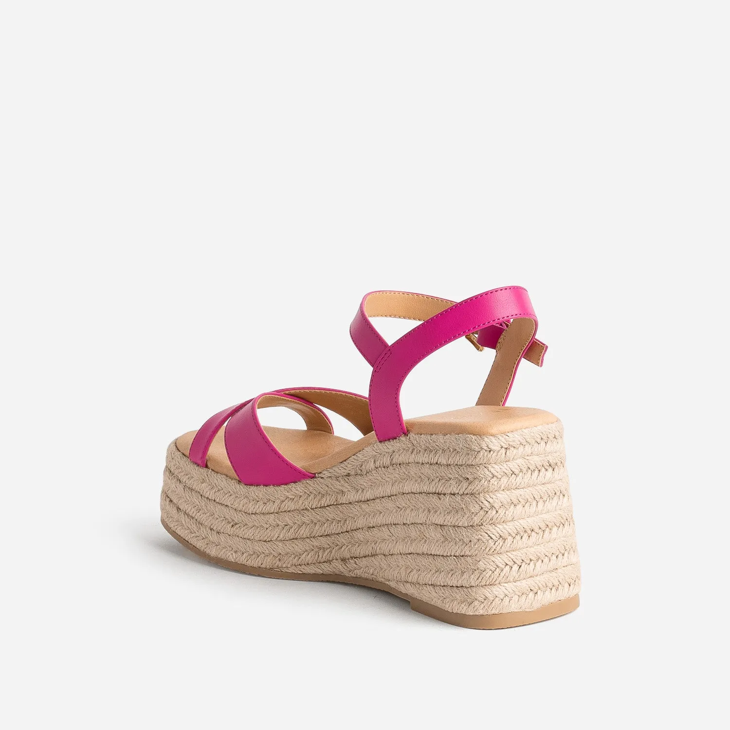 Sandale compensée TEXTO rose fuchsia - Sandales Femme | ERAM