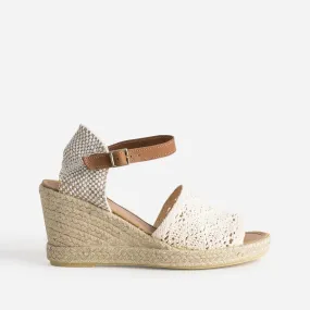 Sandale compensée écrue façon macramé - Sandales Femme | ERAM