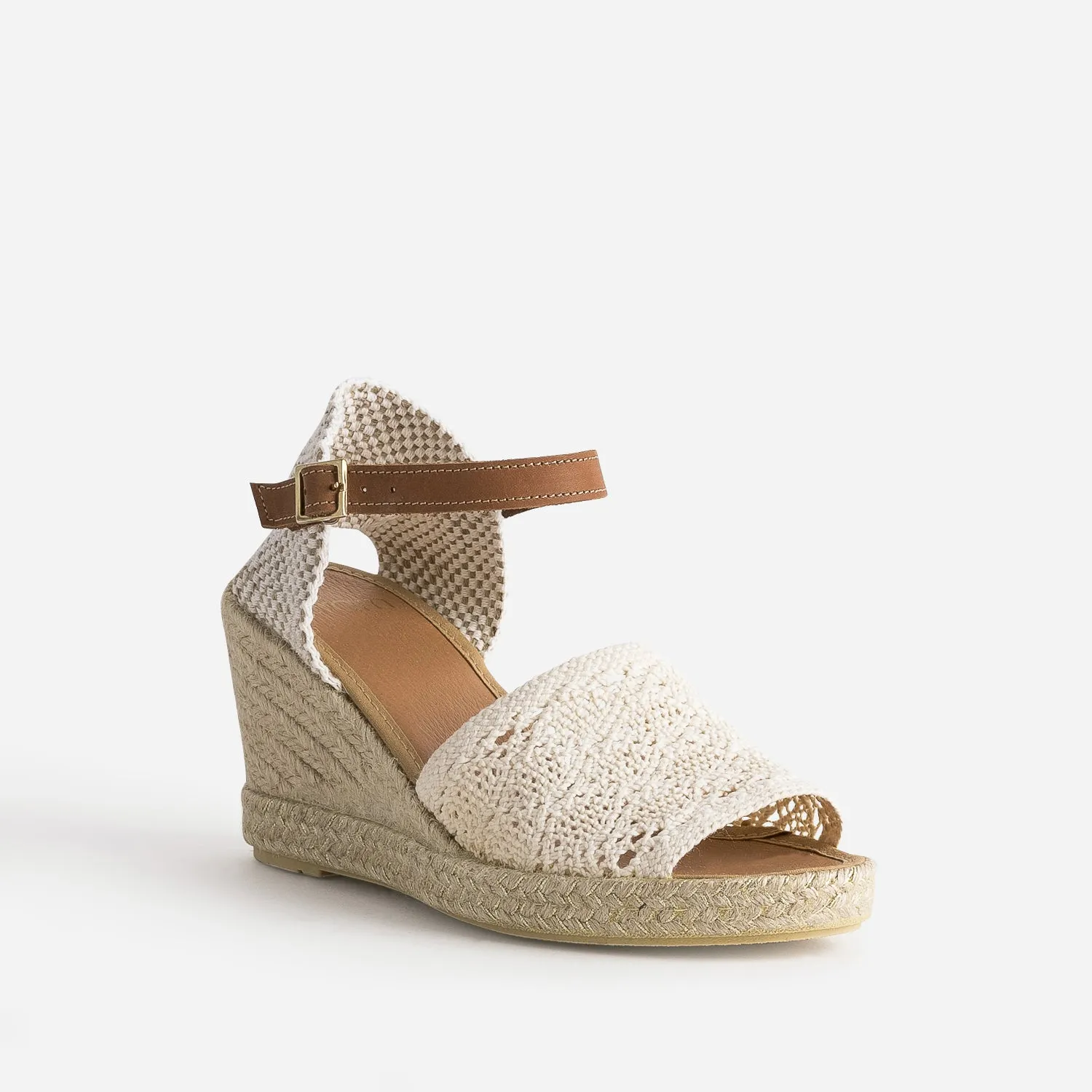 Sandale compensée écrue façon macramé - Sandales Femme | ERAM