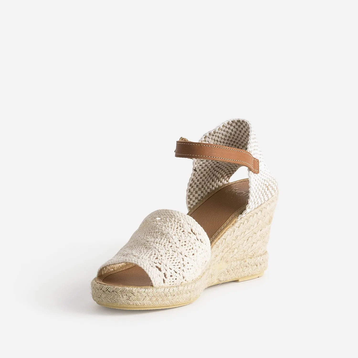 Sandale compensée écrue façon macramé - Sandales Femme | ERAM