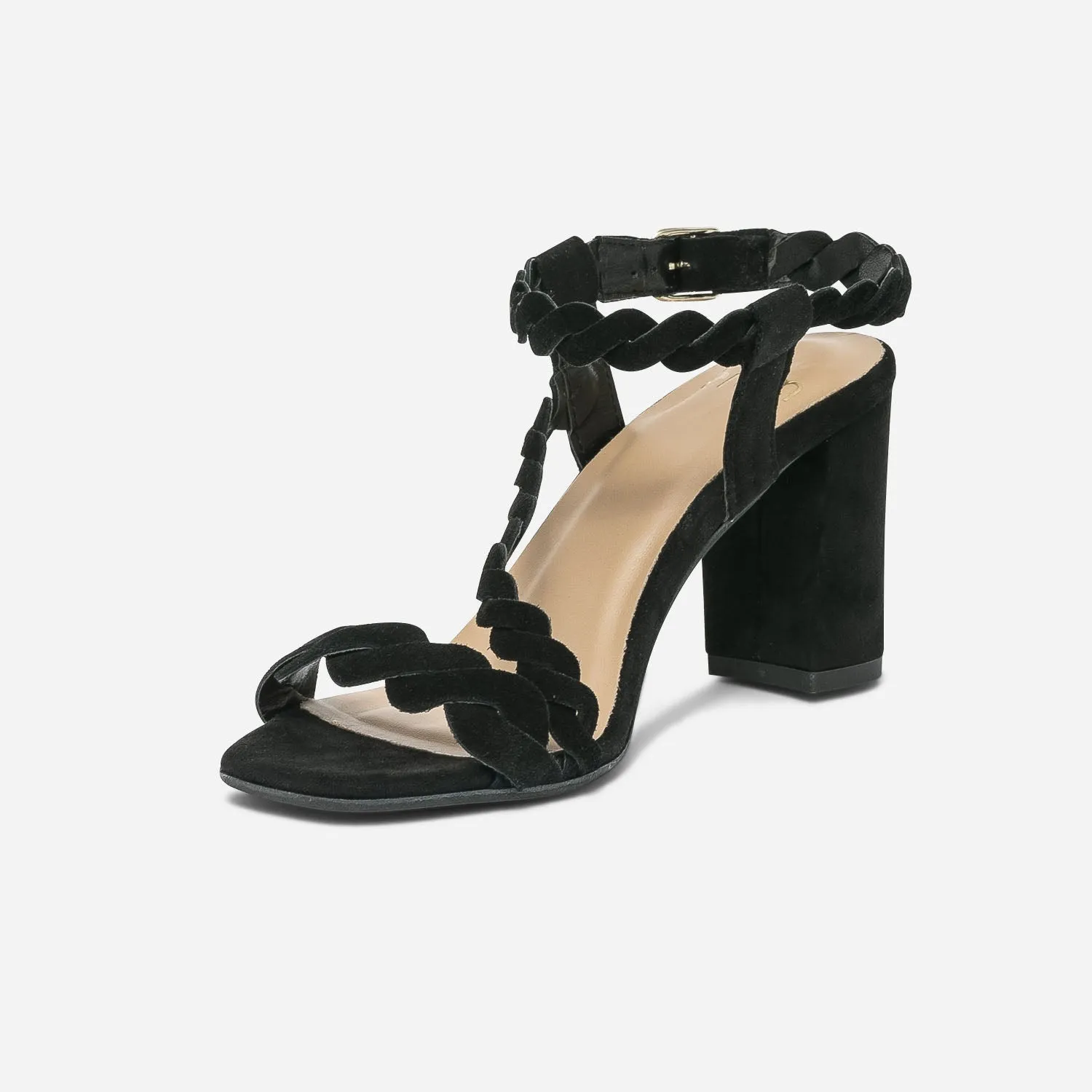 Sandale noire en cuir velours - Sandales Femme | ERAM