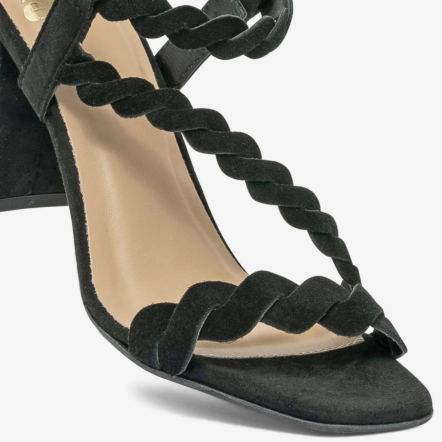 Sandale noire en cuir velours - Sandales Femme | ERAM