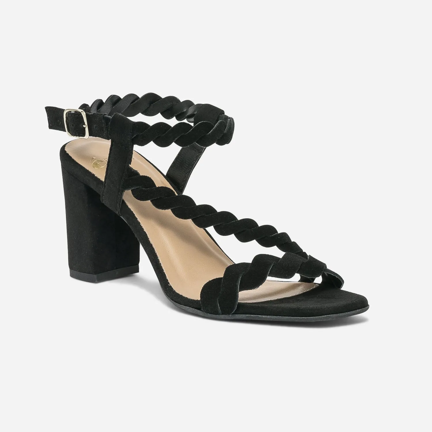 Sandale noire en cuir velours - Sandales Femme | ERAM