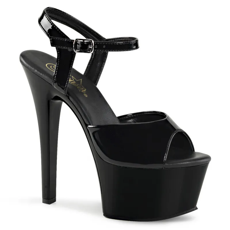 Sandale plateforme noire vernis talon 15 cm | Chaussure Pole Dance