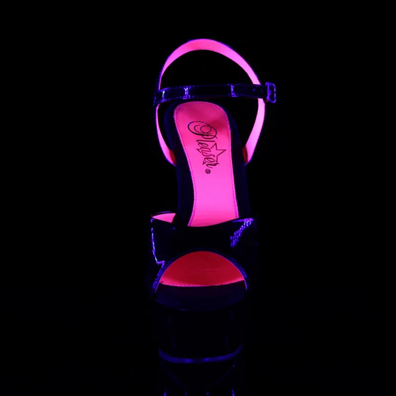 Sandale pole dance noire et rose fluo