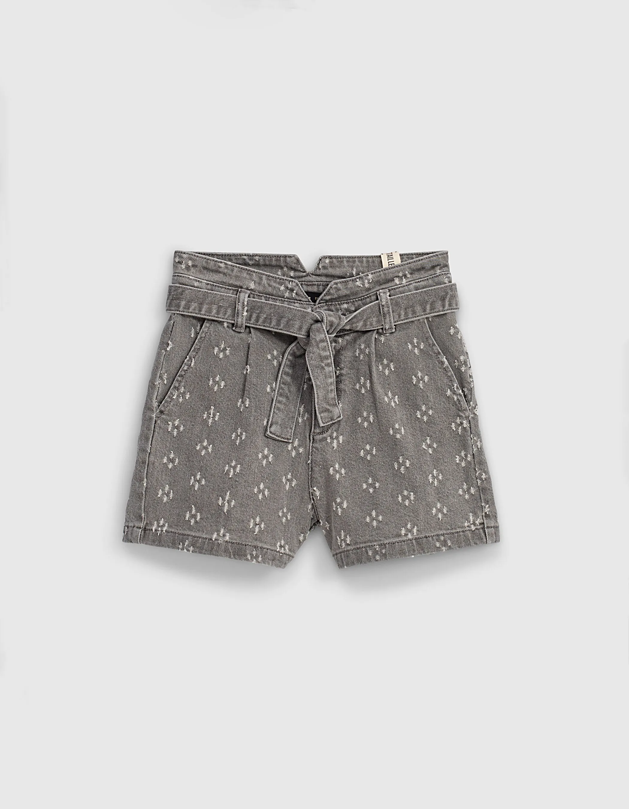 Short en jean light grey bio à usures fille