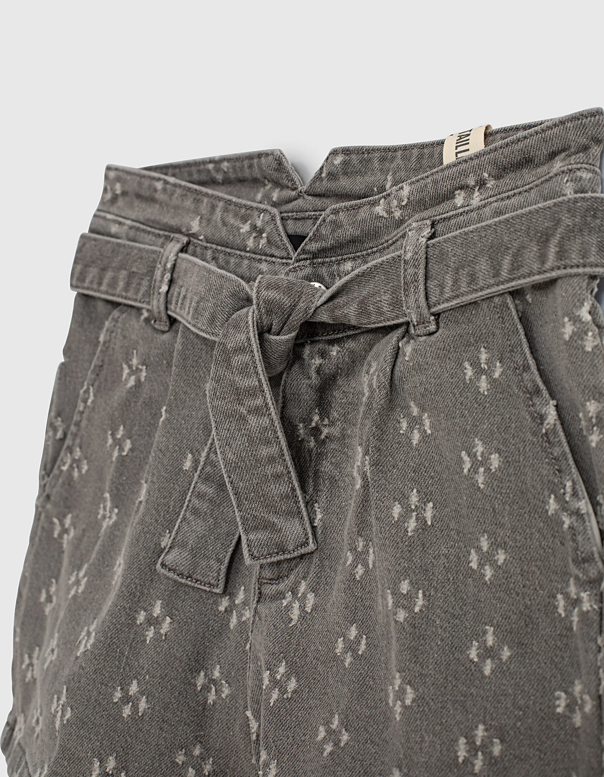 Short en jean light grey bio à usures fille