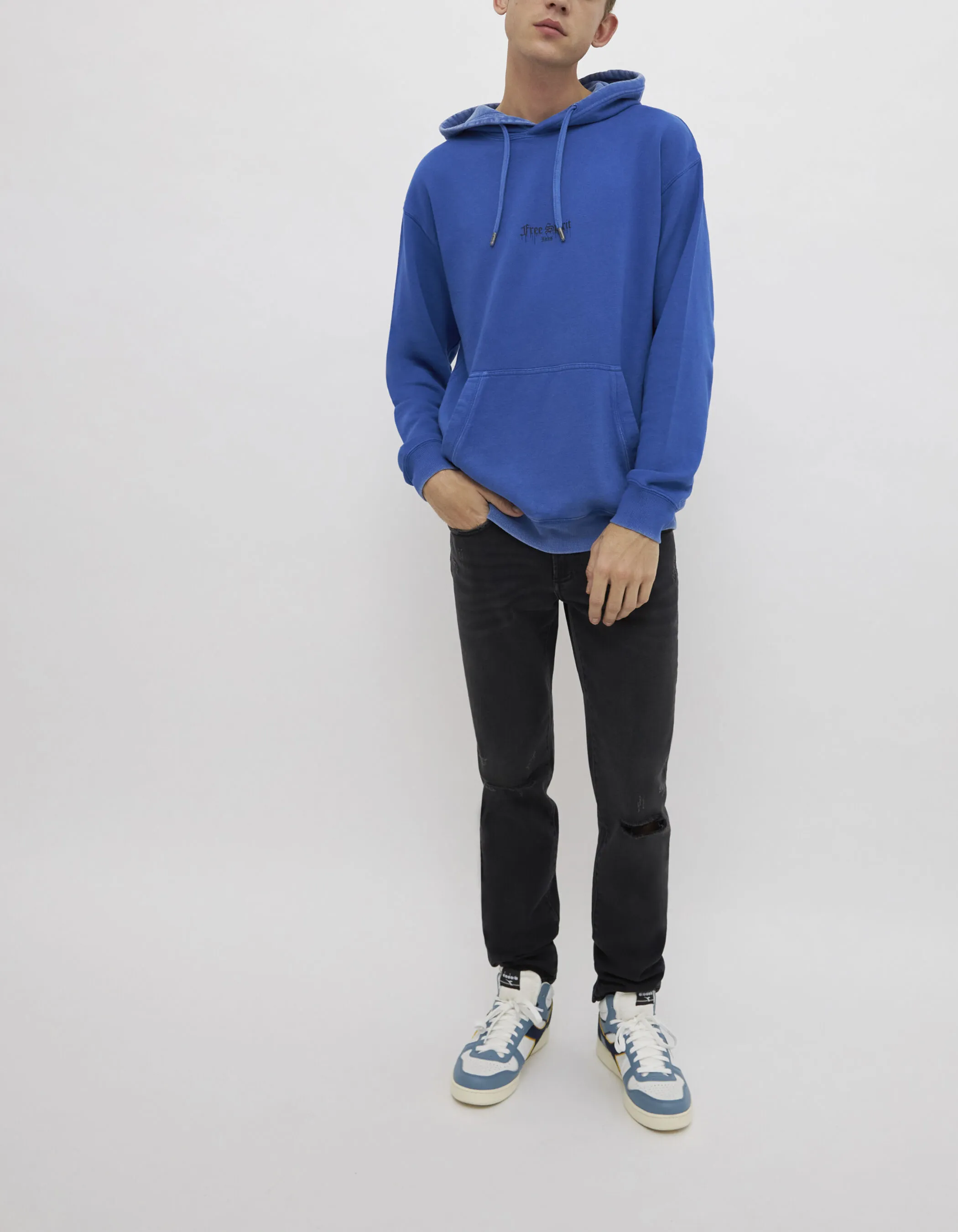 Sweat electric blue molleton à capuche Homme