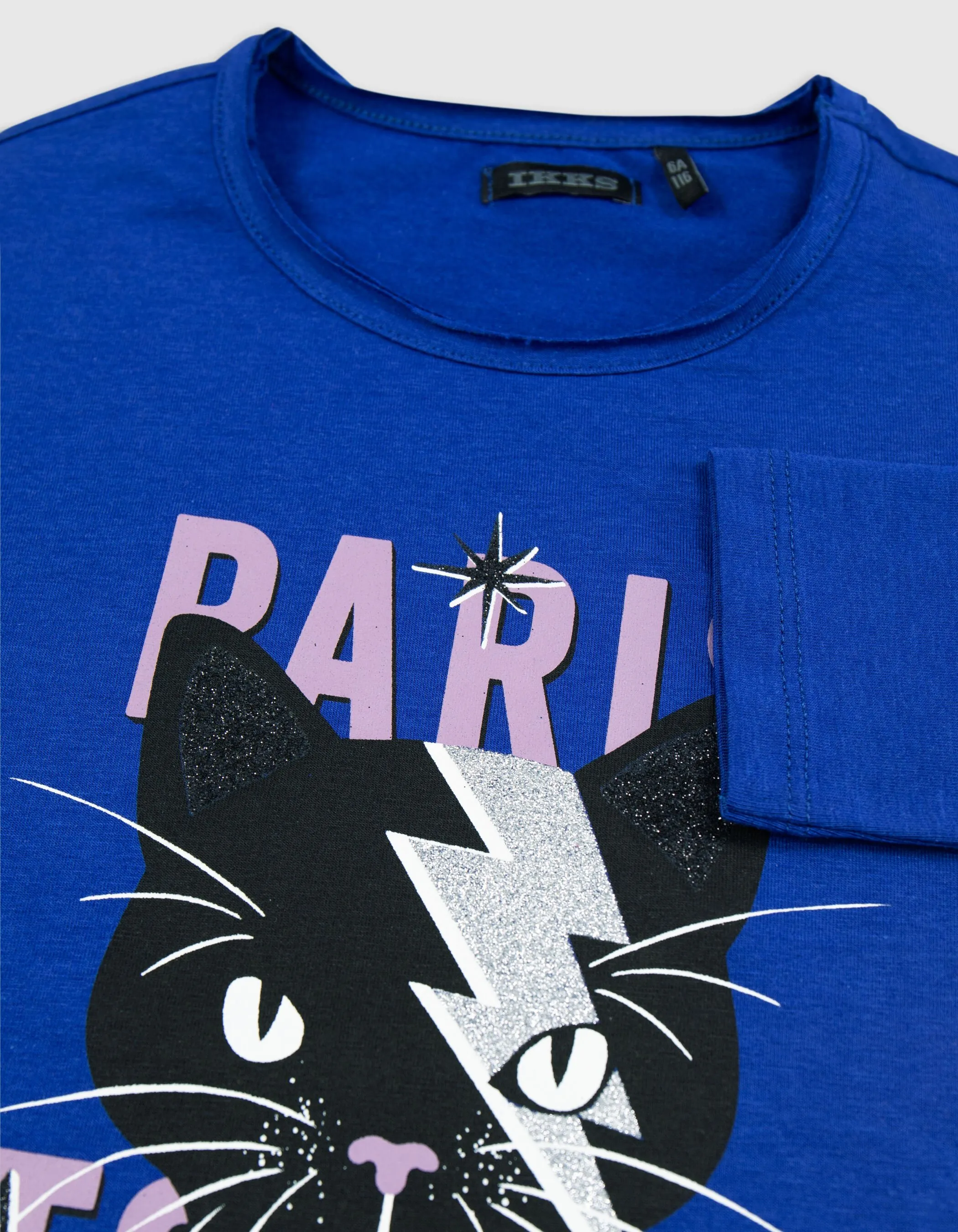 T-shirt bleu visuel chat-éclair fille