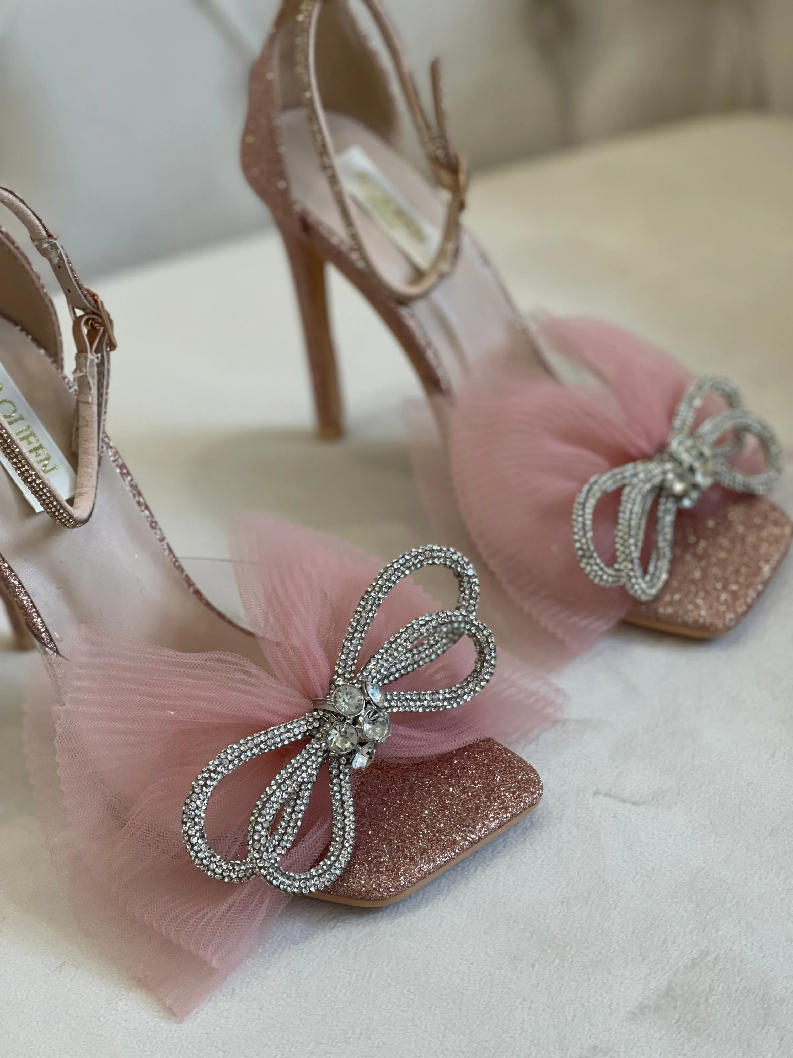 Talons nœud strass EN ROSE