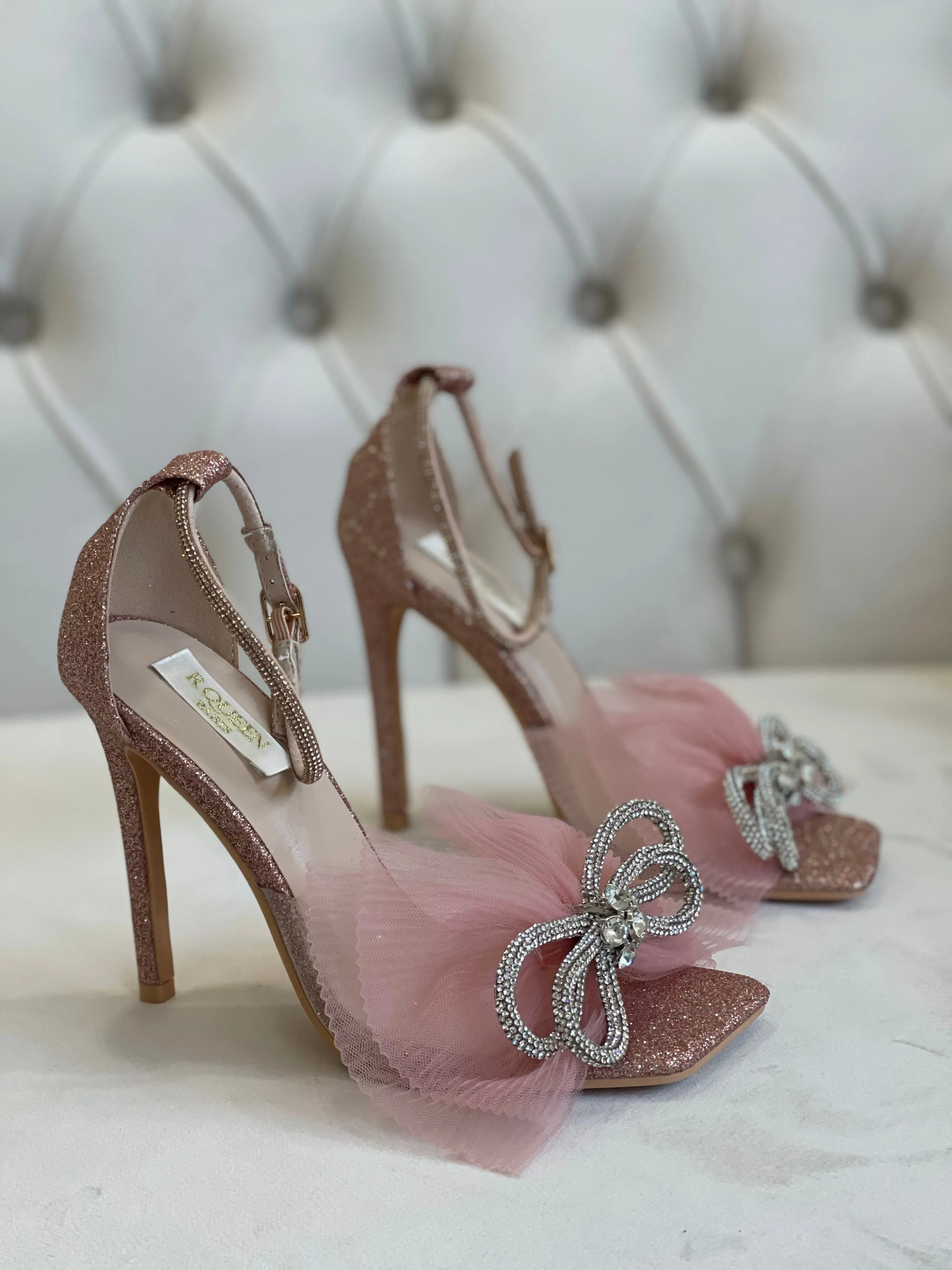 Talons nœud strass EN ROSE