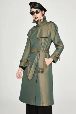 Trench-coat extra long pour femme avec composition brillante contrastante