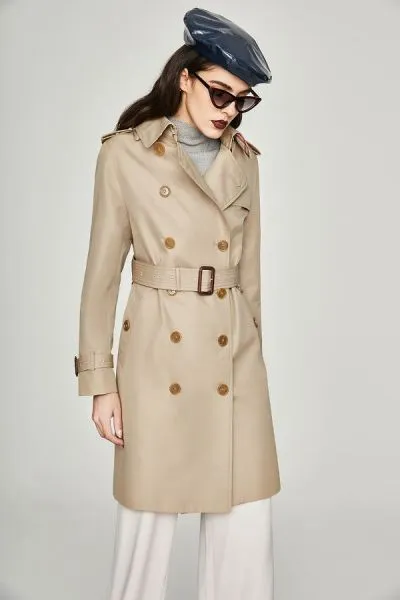 Trench-coat long pour femme avec effet brillant deux tons