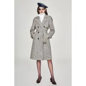 Trench-coat long à carreaux vintage pour femme