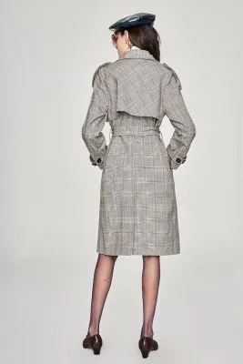 Trench-coat long à carreaux vintage pour femme