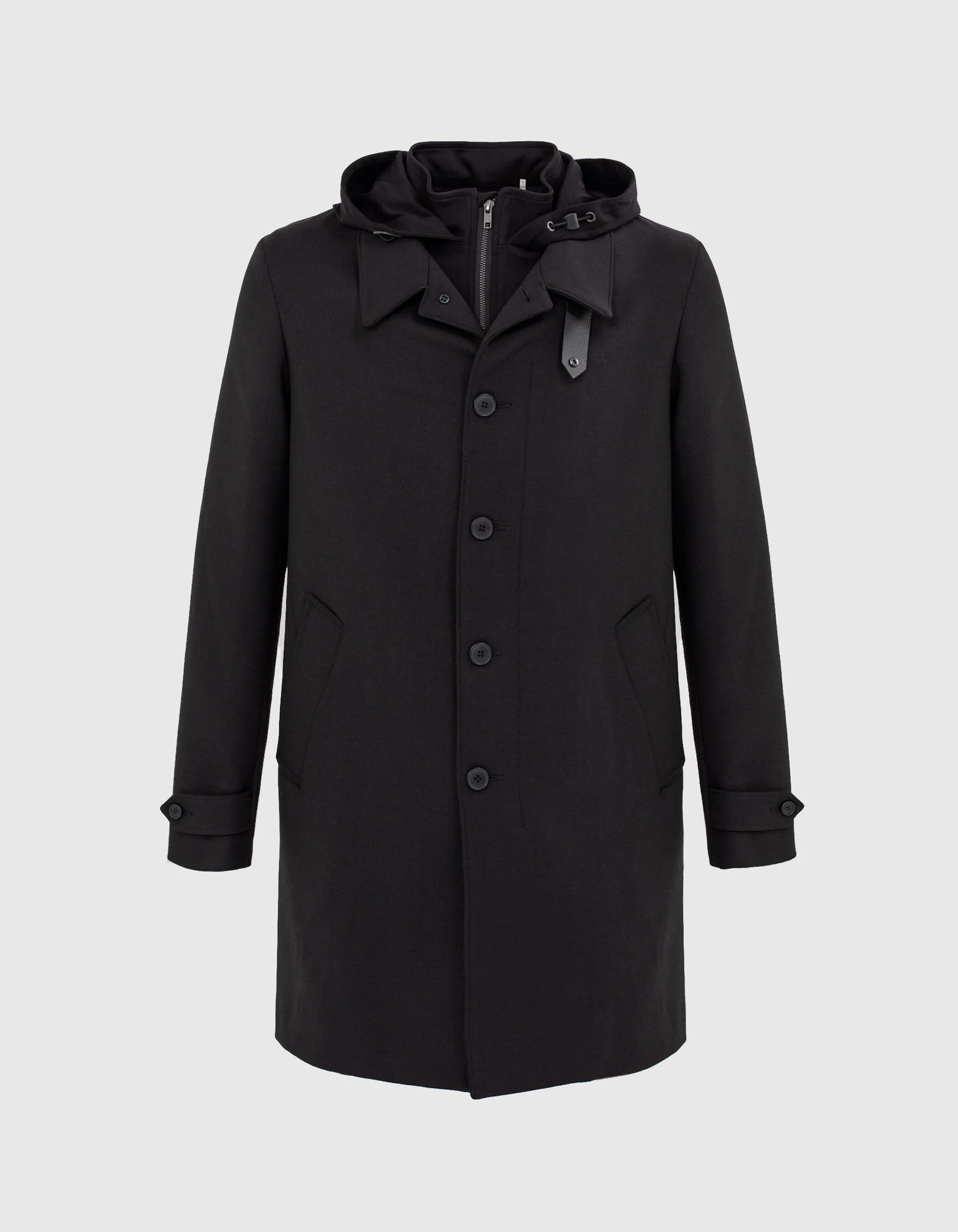 Trench noir à parementure-capuche amovible Homme