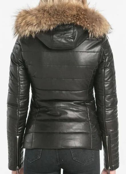 Veste cuir capuche femme noir style doudoune