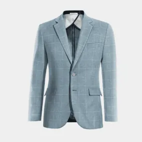 Veste sans doublure bleu clair à carreaux en coton-lin légère