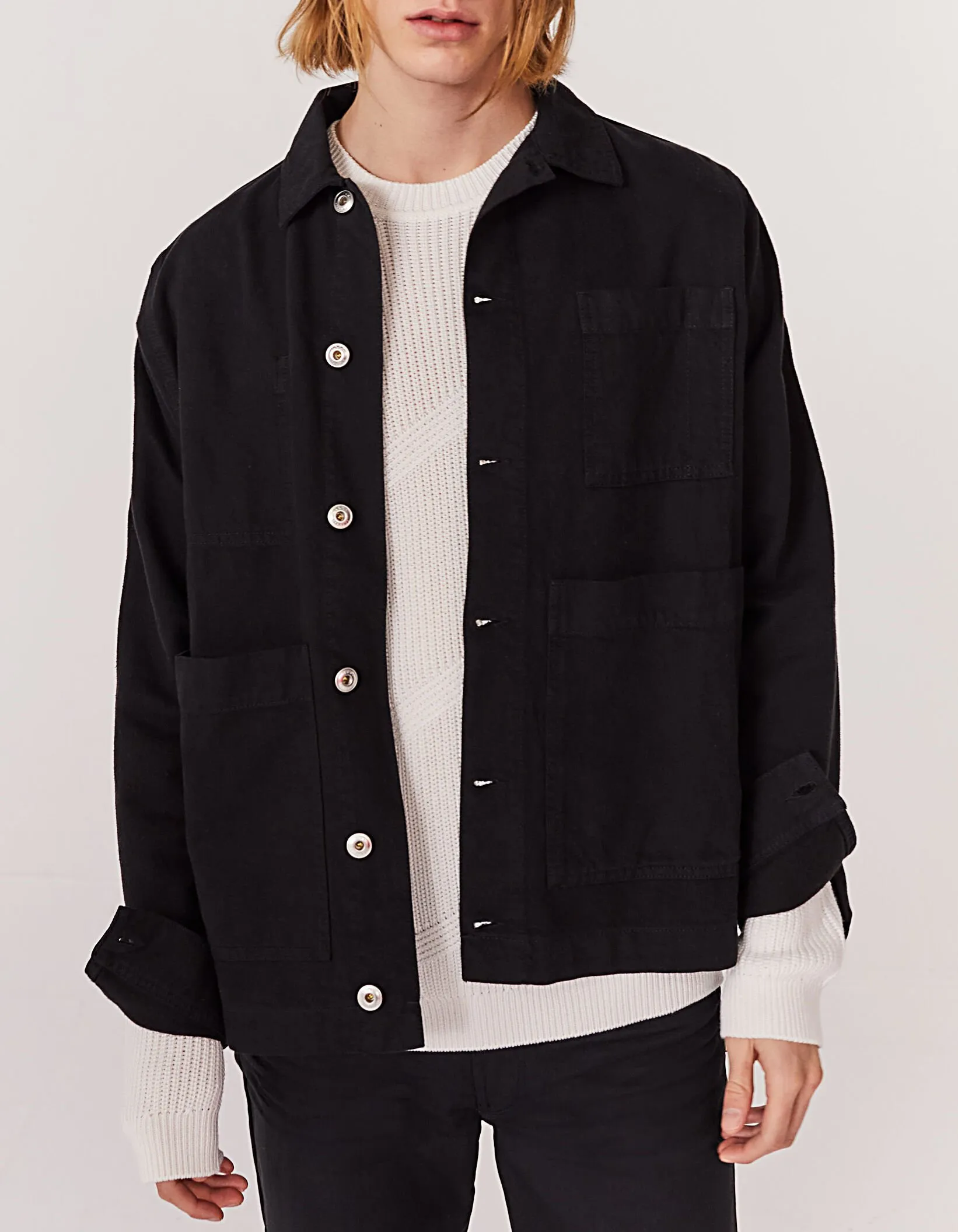 Veste workwear en jean noir coton et chanvre Homme