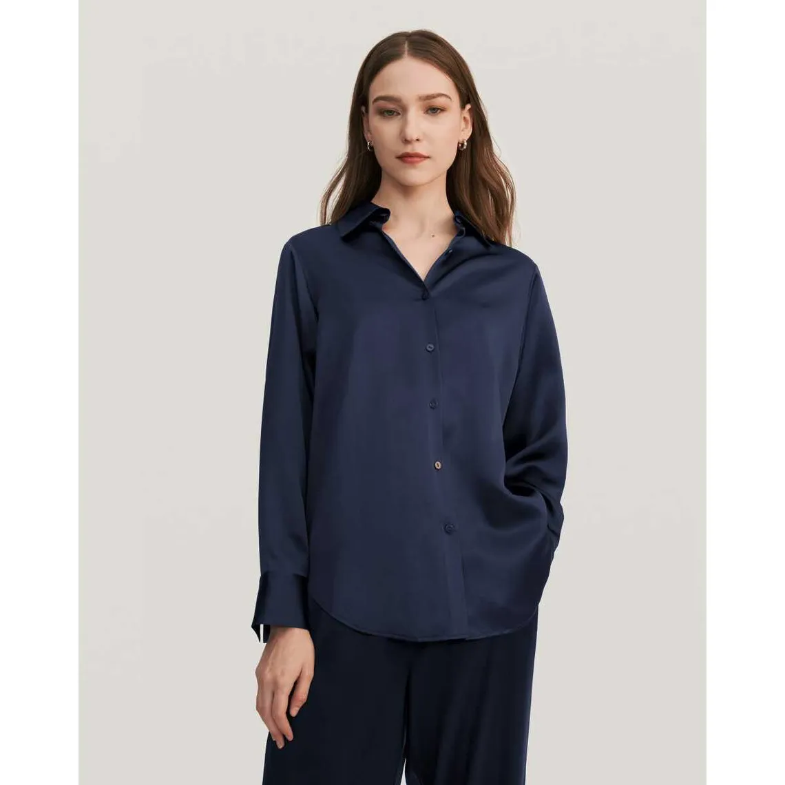 Viola Pyjama surdimensionné en soie bleu marine | 3 Suisses