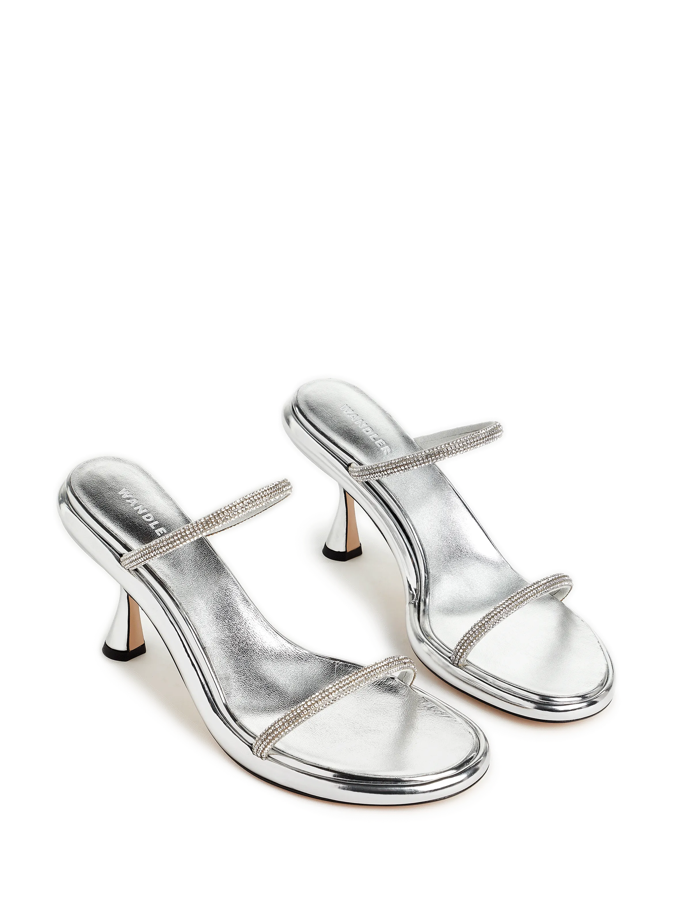 WANDLER  Mules June en cuir métallisé et strass - Argent