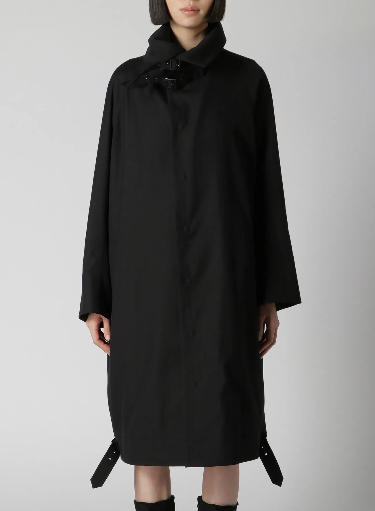 WOOL/RAYON GABARDINE COLLAR BELT DETAIL COAT