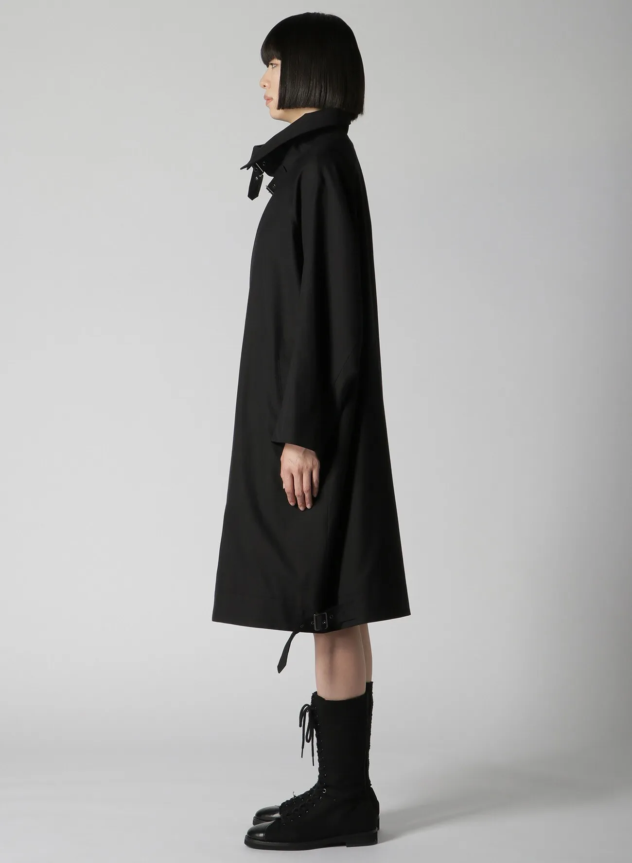 WOOL/RAYON GABARDINE COLLAR BELT DETAIL COAT