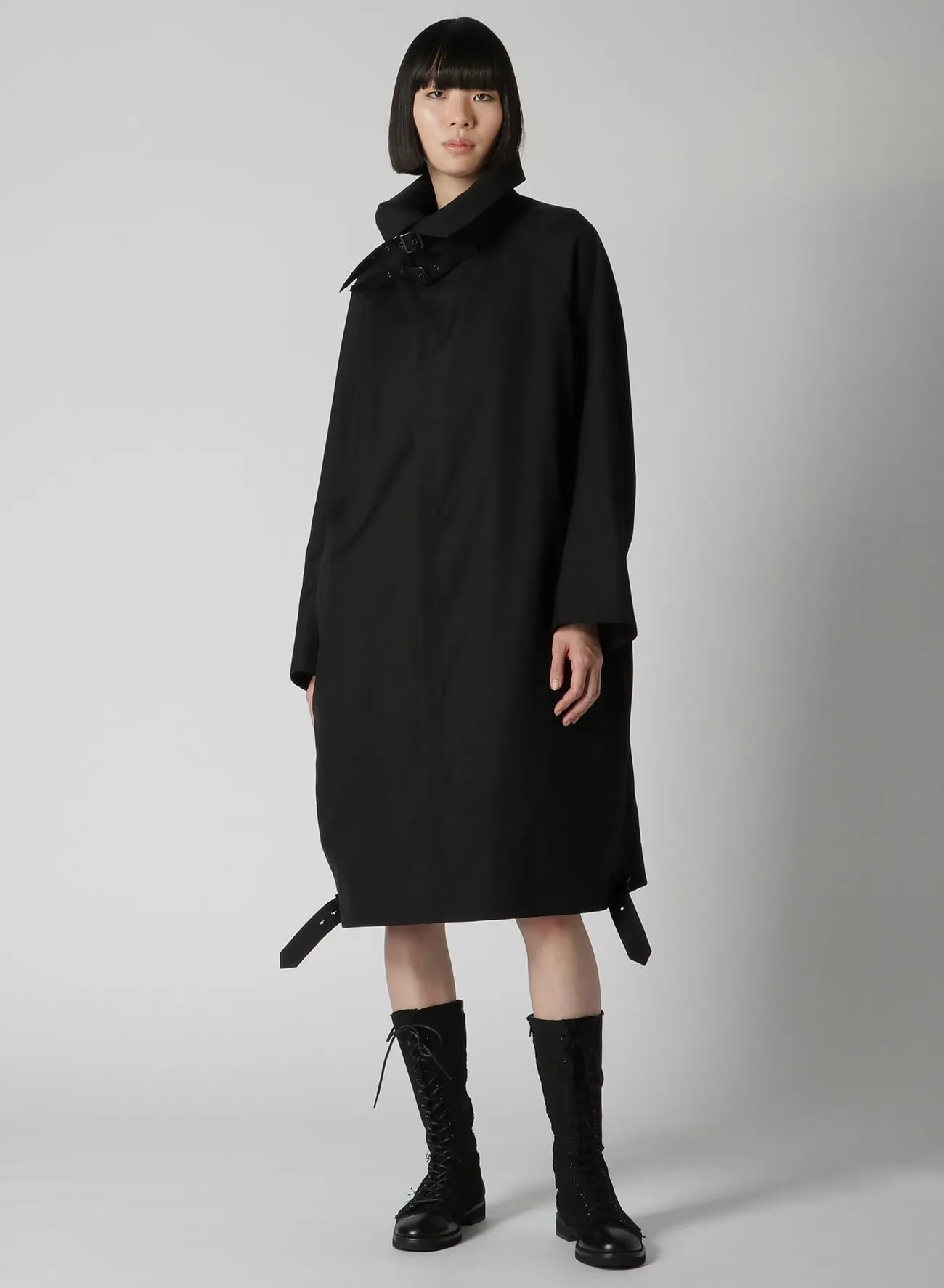 WOOL/RAYON GABARDINE COLLAR BELT DETAIL COAT