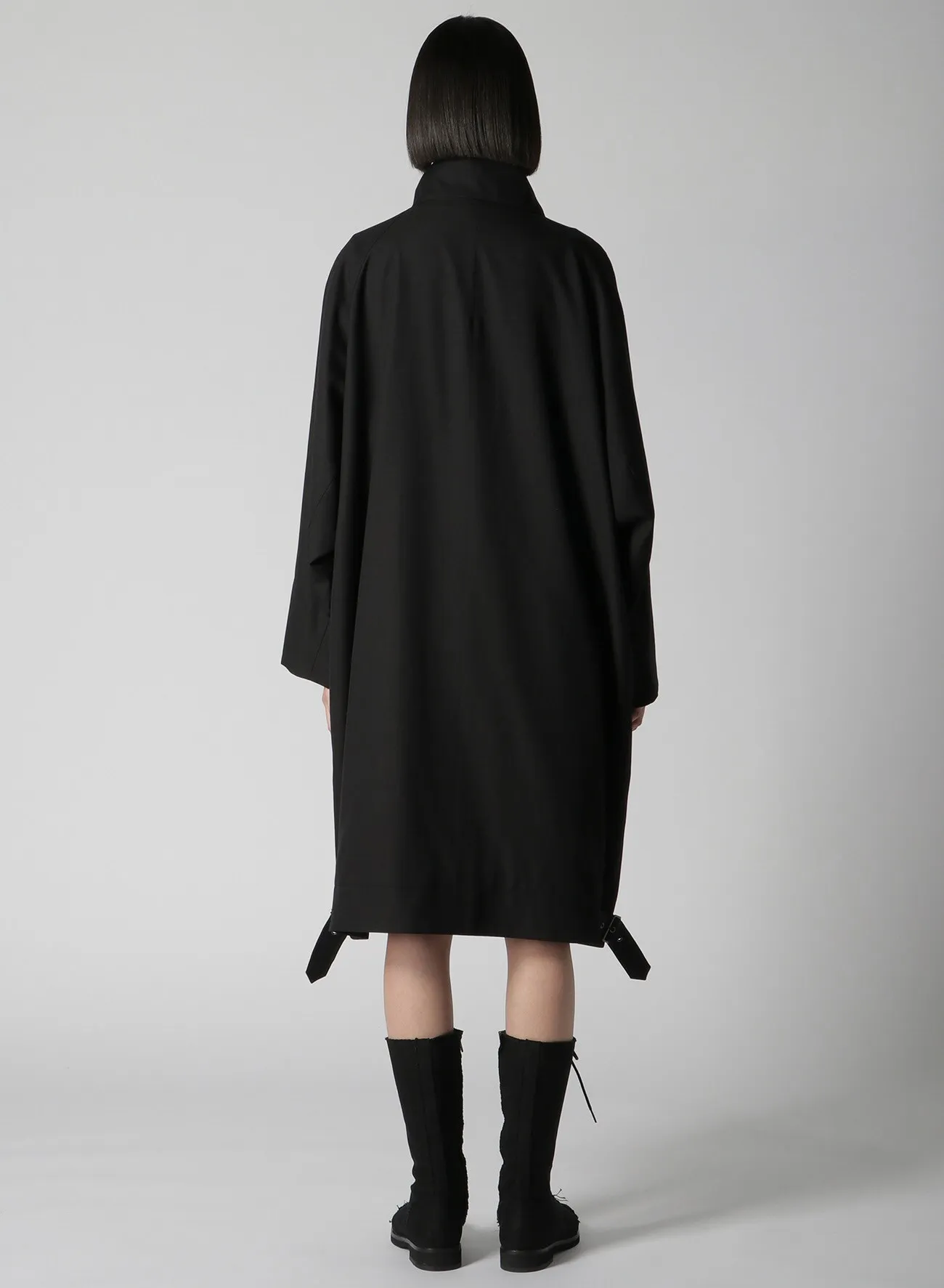 WOOL/RAYON GABARDINE COLLAR BELT DETAIL COAT