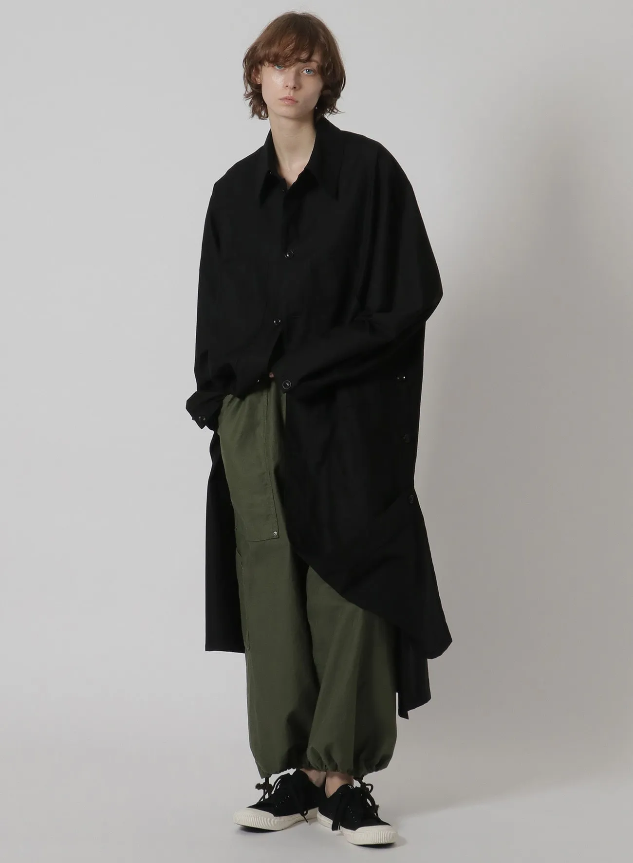 [Y's-Black Name]BLACK TWILL SIDE VENT WORK SHIRT COAT